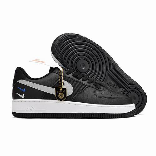 Cheap Nike Air Force 1 Black Grey Blue Swoosh Shoes Men and Women-31